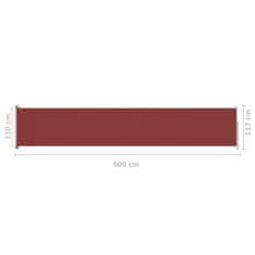 shumee piros behúzható oldalsó terasznapellenző 117 x 600 cm