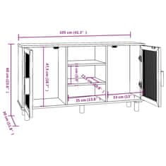 Greatstore fekete fenyő/természetes rattan tálalószekrény 105 x 30 x 60 cm