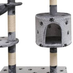 shumee szürke macskabútor mancsnyomokkal és szizál kaparófákkal 125 cm
