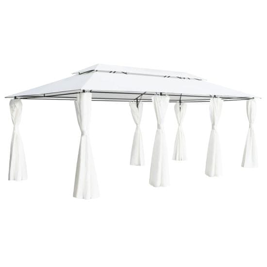 Greatstore fehér pavilon függönyökkel 600 x 298 x 270 cm 180 g/m²