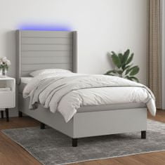 shumee világosszürke szövet rugós és LED-es ágy matraccal 90x200 cm