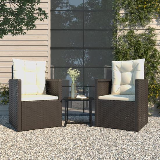 Greatstore 3 részes fekete polyrattan kültéri ülőgarnitúra párnákkal