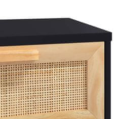 Vidaxl fekete tömör fenyő és természetes rattan tálaló 80x30x75 cm 345625