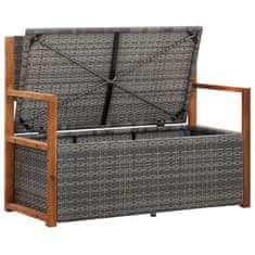 Greatstore szürke polyrattan és tömör akácfa tárolópad 110 cm