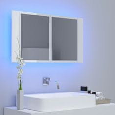 Greatstore magasfényű fehér LED-es fürdőszobai tükrös szekrény 80x12x45 cm