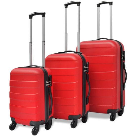 Greatstore 3 darabos piros húzható kemény bőrönd szett 45,5/55/66 cm