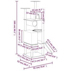 Greatstore sötétszürke macskabútor szizál kaparóoszlopokkal 168 cm