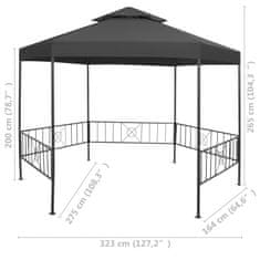 Vidaxl antracitszürke kerti pavilon 323 x 275 x 265 cm 47961