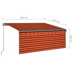 Greatstore narancssárga-barna manuális LED-es napellenző redőnnyel 3x2,5 m