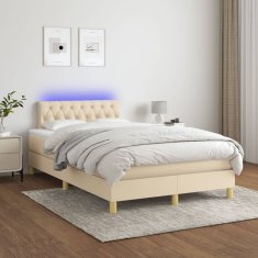 shumee krémszínű szövet rugós és LED-es ágy matraccal 120 x 200 cm