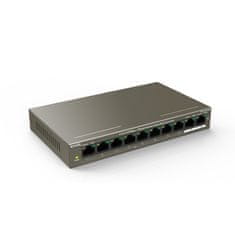 Tenda TEF1110P-8-102W - PoE AT Switch 102Watt, 10xRJ45 Switch 8x 10/100 Mbps PoE, 2x Gigabit Uplink, ventilátor nélküli, fém