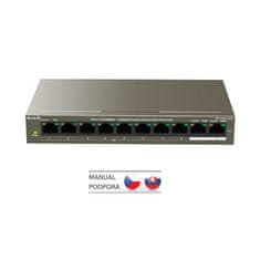 Tenda TEF1110P-8-102W - PoE AT Switch 102Watt, 10xRJ45 Switch 8x 10/100 Mbps PoE, 2x Gigabit Uplink, ventilátor nélküli, fém