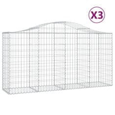 Greatstore 3 db íves horganyzott vas gabion kosár 200 x 50 x 100/120 cm