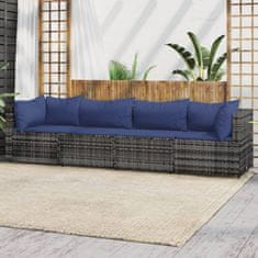 Greatstore 4 részes szürke polyrattan kerti ülőgarnitúra párnákkal