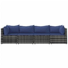 Greatstore 4 részes szürke polyrattan kerti ülőgarnitúra párnákkal