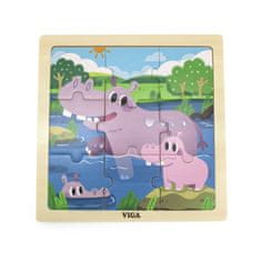 Viga Handy Wooden Puzzle Vízilovak 9 darabos puzzle