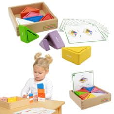 Masterkidz Fából készült színes gyermek blokkok és csészék háromszögek Montessori játék