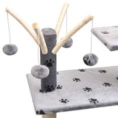 shumee szürke macskabútor mancsnyomokkal és szizál kaparófákkal 125 cm