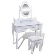 shumee 7 fiókos fehér fésülködőasztal tükörrel és zsámollyal 