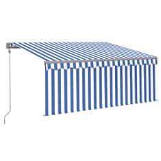 Greatstore kék-fehér szélérzékelős, LED-es napellenző redőnnyel 3x2,5 m