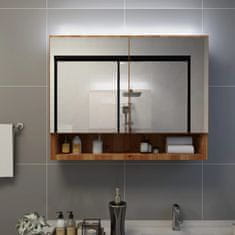 shumee tölgyszínű LED-es MDF tükrös fürdőszobaszekrény 80 x 15 x 60 cm