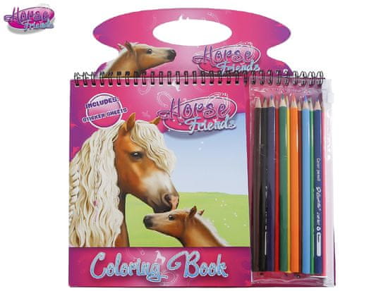 Horse Friends színező készlet matricákkal, sablonokkal és 12 zsírkrétával