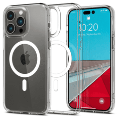 Spigen Apple iPhone 14 Pro Max, Műanyag hátlap védőtok + szilikon keret, Magsafe töltővel kompatibilis, Ultra Hybrid Mag, átlátszó/fehér (125627)