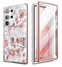 TKG Telefontok Samsung Galaxy S23 Ultra - Tech- Protect Velar - átlátszó előlap + plexi marble mintás hátlapi 360°-os tok 