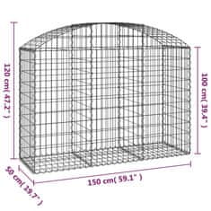 Greatstore íves horganyzott vas gabion kosár 150x50x100/120 cm