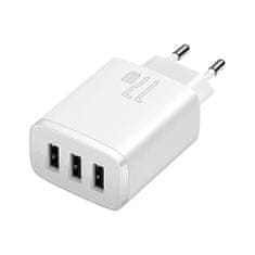 BASEUS Compact hálózati töltő 3x USB 17W, fehér