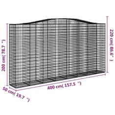 Greatstore 3 db íves horganyzott vas gabion kosár 400x50x200/220 cm