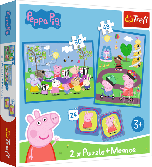 Trefl 3 az 1-ben készlet Boldog pillanatok Pepina malacával (2x puzzle + memóriajáték)