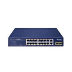 Planet PoE switch 18x1Gb + 2xSFP 1Gb, 16x PoE 802.3at 30/185W, VLAN, extend mód 10Mb-250m