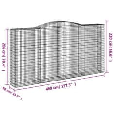 Greatstore 2 db íves horganyzott vas gabion kosár 400x50x200/220 cm