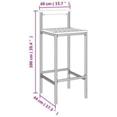 Greatstore 3-részes fekete polyrattan és tömör akácfa kerti bárszett