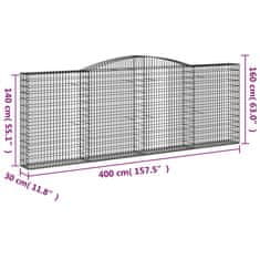 Greatstore 4 db íves horganyzott vas gabion kosár 400x30x140/160 cm