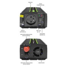 Qoltec Monolith feszültség átalakító | 300W | 600W | 12V - 230V | Pure Sine