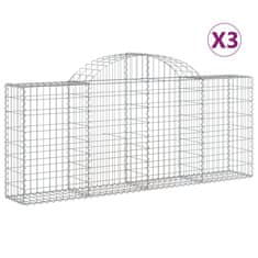 Greatstore 3 db íves horganyzott vas gabion kosár 200x30x80/100 cm