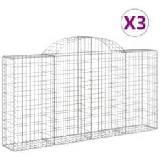 Greatstore 3 db íves horganyzott vas gabion kosár 200x30x100/120 cm