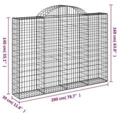 Greatstore 3 db íves horganyzott vas gabion kosár 200x30x140/160 cm