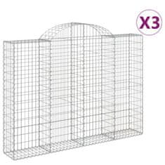 Greatstore 3 db íves horganyzott vas gabion kosár 200x30x140/160 cm