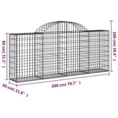 Greatstore 3 db íves horganyzott vas gabion kosár 200x30x80/100 cm