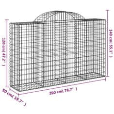 Greatstore 2 db íves horganyzott vas gabion kosár 200x50x120/140 cm