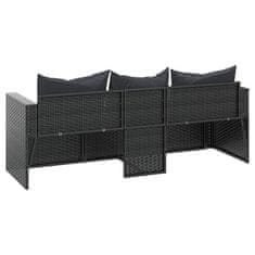 Greatstore fekete 3 személyes polyrattan kerti kanapé párnákkal