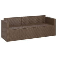 Greatstore 3 személyes barna polyrattan kerti kanapé párnával