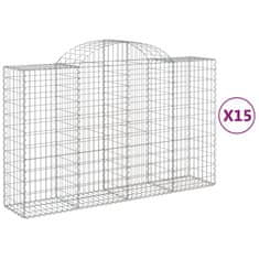 Greatstore 15 db íves horganyzott vas gabion kosár 200x50x120/140 cm