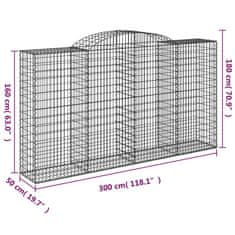 Greatstore 3 db íves horganyzott vas gabion kosár 300x50x160/180 cm