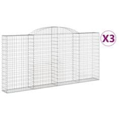 Greatstore 3 db íves horganyzott vas gabion kosár 300x30x140/160 cm