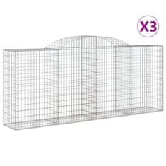 Greatstore 3 db íves horganyzott vas gabion kosár 300x50x120/140 cm