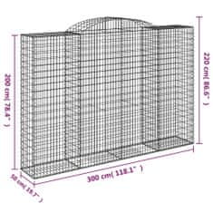 Greatstore 3 db íves horganyzott vas gabion kosár 300x50x200/220 cm